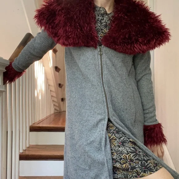 Y2K style zip cardigan faux fur collar by closing ceremony s - Picture 3 of 4